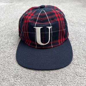 Undefeated Strapback Tartan U Logo Hat Cap Navy Blue Red Plaid Adjustable Casual